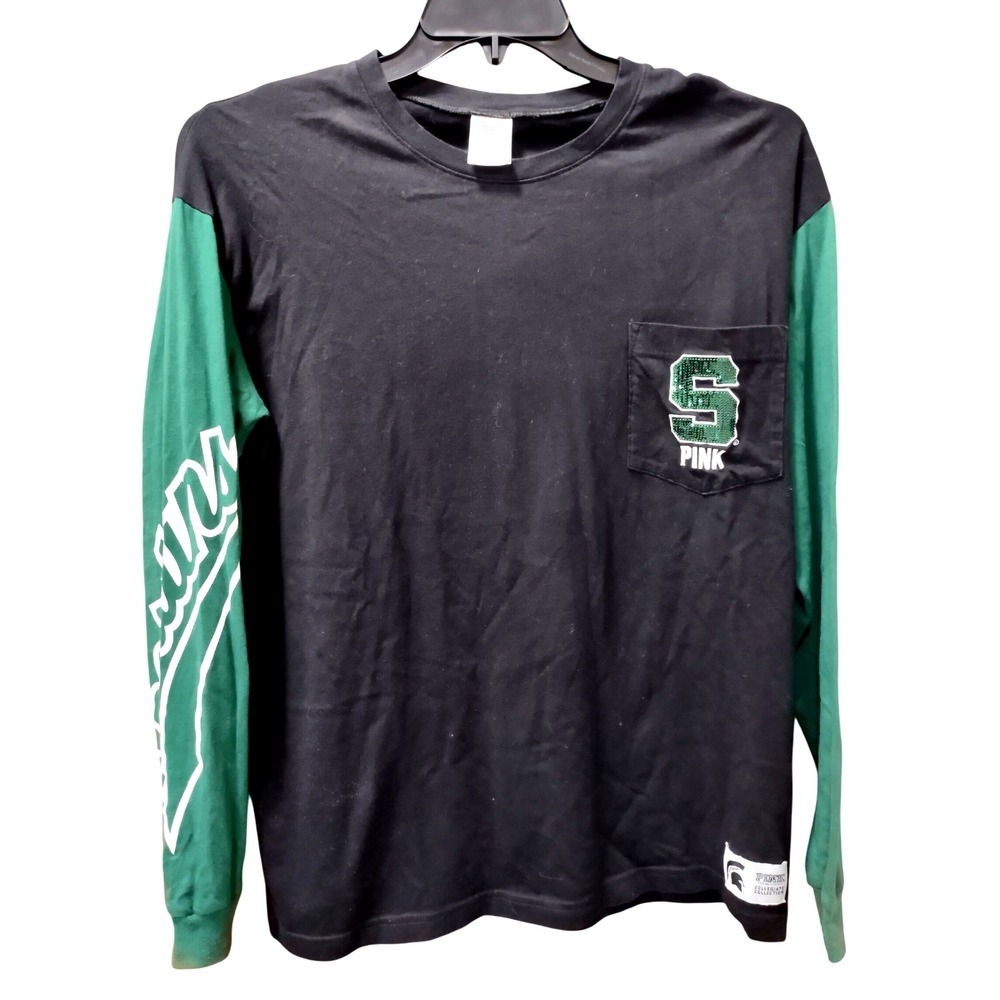 Victoria's Secret PINK Michigan State Spartans LS Pocket Tee Medium‎